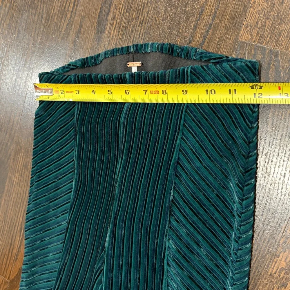 Free People Penny Pull On Velvet Flare Pants Womens XS Green Ribbed Bell Bottoms